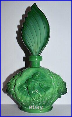 Vintage Green Malachite Bohemia Bottle Art Deco Roses Fawn Women Wing Stopper