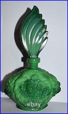 Vintage Green Malachite Bohemia Bottle Art Deco Roses Fawn Women Wing Stopper