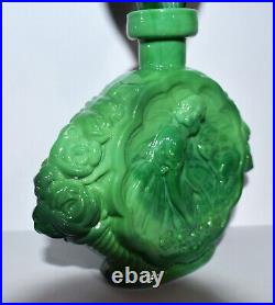 Vintage Green Malachite Bohemia Bottle Art Deco Roses Fawn Women Wing Stopper