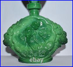 Vintage Green Malachite Bohemia Bottle Art Deco Roses Fawn Women Wing Stopper