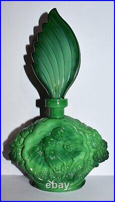 Vintage Green Malachite Bohemia Bottle Art Deco Roses Fawn Women Wing Stopper