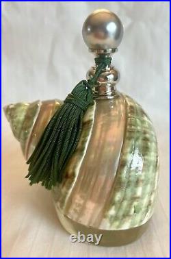 Vintage Green Turbo Shell Perfume Bottle With Tassel Empty Pretty