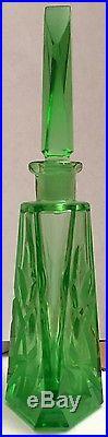 Vintage Green Wedge Shaped Czechoslovakian Perfume Bottle With Pentagon Stopper