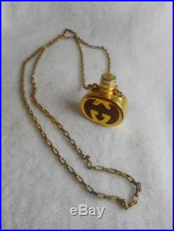 Vintage Gucci 1980s gold & brown LOGO perfume bottle pendant & chain necklace