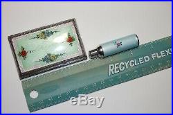 Vintage Guilloche Enamel Silver Cigarette Case and Sterling Perfume Bottle Flask