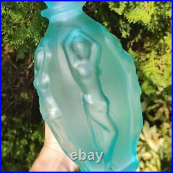 Vintage HUGE Vicky Tiel 12.5 Frosted Turquoise Glass Sirene Nude Perfume Bottle