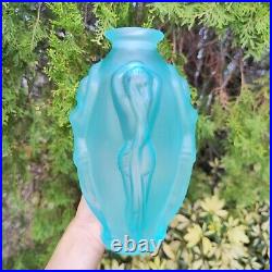 Vintage HUGE Vicky Tiel 12.5 Frosted Turquoise Glass Sirene Nude Perfume Bottle