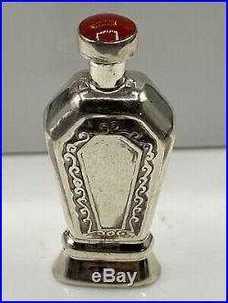 Vintage Hallmarked Sterling Silver & Cabochon Top Perfume Scent Bottle