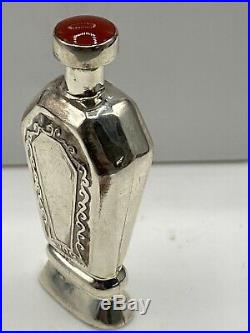 Vintage Hallmarked Sterling Silver & Cabochon Top Perfume Scent Bottle