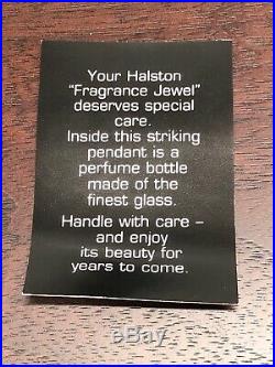 Vintage Halston Silver Perfume Bottle Necklace-Full fragrance Jewel NIB