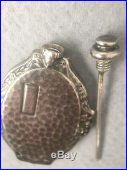 Vintage Hammered Sterling Silver Miniature Flask Shaped Scent / Perfume Bottle
