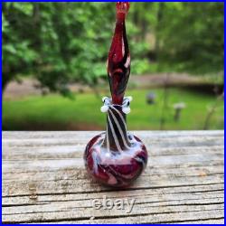 Vintage Hand Blown Art Glass Perfume Bottle With Stopper Red & Black Swirl Des