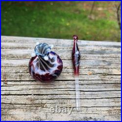 Vintage Hand Blown Art Glass Perfume Bottle With Stopper Red & Black Swirl Des