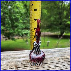 Vintage Hand Blown Art Glass Perfume Bottle With Stopper Red & Black Swirl Des