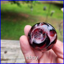 Vintage Hand Blown Art Glass Perfume Bottle With Stopper Red & Black Swirl Des
