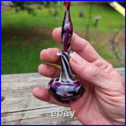 Vintage Hand Blown Art Glass Perfume Bottle With Stopper Red & Black Swirl Des