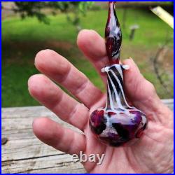 Vintage Hand Blown Art Glass Perfume Bottle With Stopper Red & Black Swirl Des