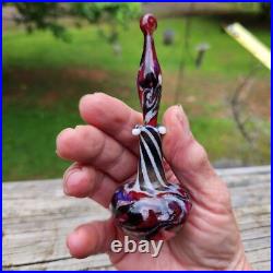 Vintage Hand Blown Art Glass Perfume Bottle With Stopper Red & Black Swirl Des