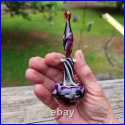 Vintage Hand Blown Art Glass Perfume Bottle With Stopper Red & Black Swirl Des