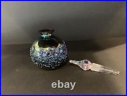Vintage Hand Blown Art glass Applied Aurene Rainbow Iridescent Perfume Bottle