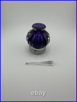 Vintage Hand Blown Purple Glass Perfume Bottle Signed 4.25 ICCAN Gallery CA