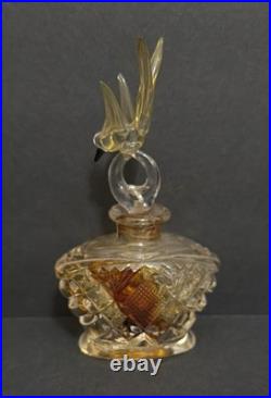 Vintage Hand Cut Bohemian Art Deco Glass Crystal Perfume Bottle withBird Stopper