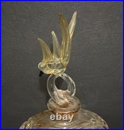 Vintage Hand Cut Bohemian Art Deco Glass Crystal Perfume Bottle withBird Stopper