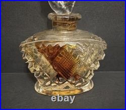 Vintage Hand Cut Bohemian Art Deco Glass Crystal Perfume Bottle withBird Stopper