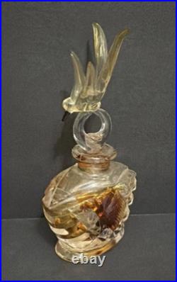 Vintage Hand Cut Bohemian Art Deco Glass Crystal Perfume Bottle withBird Stopper