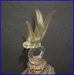 Vintage Hand Cut Bohemian Art Deco Glass Crystal Perfume Bottle withBird Stopper Vintage Hand Cut Bohemian Art Deco Glass Crystal Perfume Bottle withBird Stopper