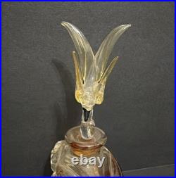 Vintage Hand Cut Bohemian Art Deco Glass Crystal Perfume Bottle withBird Stopper