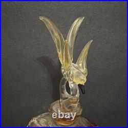 Vintage Hand Cut Bohemian Art Deco Glass Crystal Perfume Bottle withBird Stopper