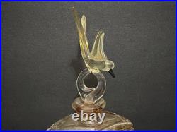 Vintage Hand Cut Bohemian Art Deco Glass Crystal Perfume Bottle withBird Stopper