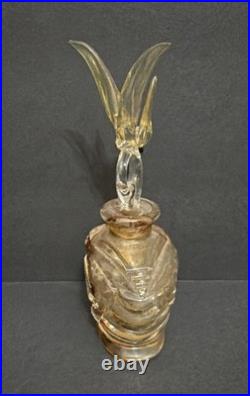 Vintage Hand Cut Bohemian Art Deco Glass Crystal Perfume Bottle withBird Stopper