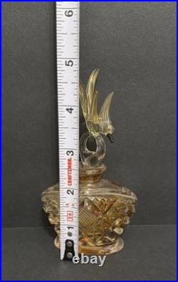 Vintage Hand Cut Bohemian Art Deco Glass Crystal Perfume Bottle withBird Stopper