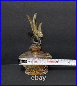 Vintage Hand Cut Bohemian Art Deco Glass Crystal Perfume Bottle withBird Stopper