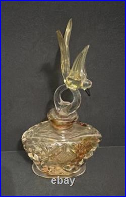 Vintage Hand Cut Bohemian Art Deco Glass Crystal Perfume Bottle withBird Stopper