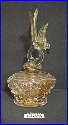 Vintage Hand Cut Bohemian Art Deco Glass Crystal Perfume Bottle withBird Stopper