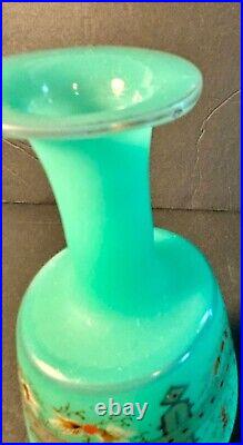 Vintage Hand Painted Green Opaline Uranium GlassArt Deco Perfume Scent Bottle