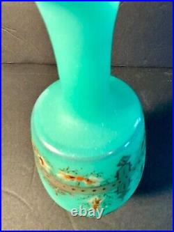 Vintage Hand Painted Green Opaline Uranium GlassArt Deco Perfume Scent Bottle