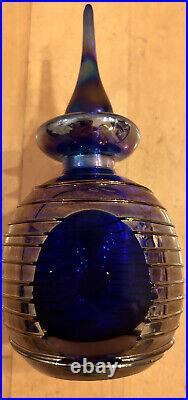Vintage Hand blown Cobalt Blue Cased Art Glass Perfume Bottle 6