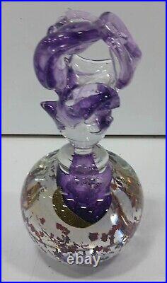 Vintage Hand blown Glass'Ribbon' Purple With Gold Flakes MURANO Perfume Bottle