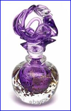 Vintage Hand blown Glass'Ribbon' Purple With Gold Flakes MURANO Perfume Bottle