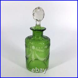 Vintage Harrach Glassworks Perfume Bottle Green Glass with Stopper Czech Bohemian