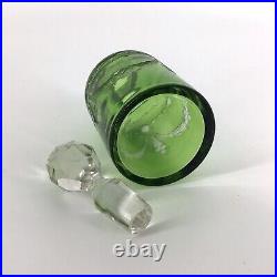 Vintage Harrach Glassworks Perfume Bottle Green Glass with Stopper Czech Bohemian