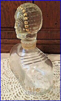 Vintage Hattie Carnegie Art Deco Glass Figural Perfume Bottle Gold Embellished