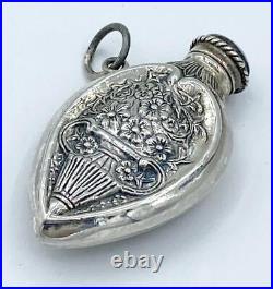 Vintage Heart Sterling Silver Chatelaine Perfume Bottle with Vase of Flowers Vintage Heart Sterling Silver Chatelaine Perfume Bottle with Vase of Flowers