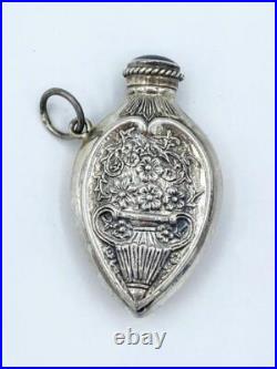 Vintage Heart Sterling Silver Chatelaine Perfume Bottle with Vase of Flowers Vintage Heart Sterling Silver Chatelaine Perfume Bottle with Vase of Flowers