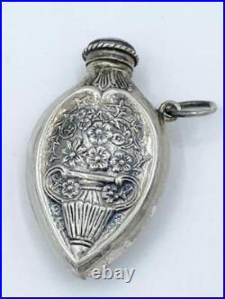 Vintage Heart Sterling Silver Chatelaine Perfume Bottle with Vase of Flowers Vintage Heart Sterling Silver Chatelaine Perfume Bottle with Vase of Flowers
