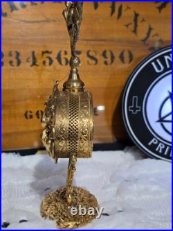 Vintage Hollywood Regency Gold Tone Lily Floral Perfume Bottle with Glass Dauber